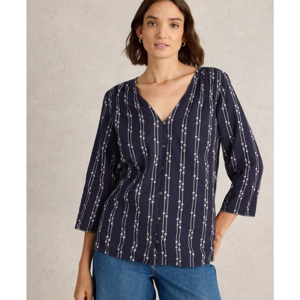 White Stuff Rae Women's Blouse Organic Cotton 3/4 Sleeve NWT size US6/UK10